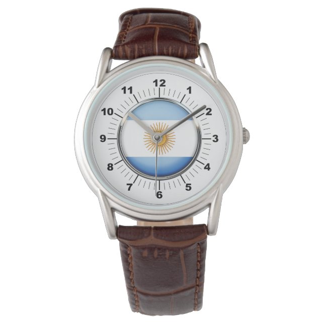 Argentinische Flagge Klassischer brauner Lederschi Armbanduhr (Vorderseite)