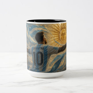 Argentinische Fußballfeier unter der aufgehenden S Zweifarbige Tasse