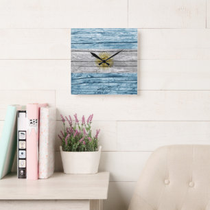 Argentinische Holzflagge Quadratische Wanduhr