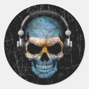 Argentinischer Dj Skull mit Kopfhörern Runder Aufkleber