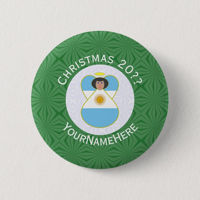 Argentinischer Flaggen-Weihnachtsengel Personalisi Button (Vorderseite)