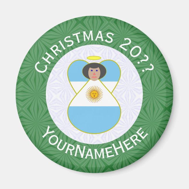 Argentinischer Flaggen-Weihnachtsengel Personalisi Magnet (Vorne)