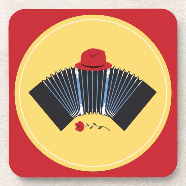 Argentinischer Tango Bandoneon Fedora und Rote Ros Getränkeuntersetzer (Vorderseite)