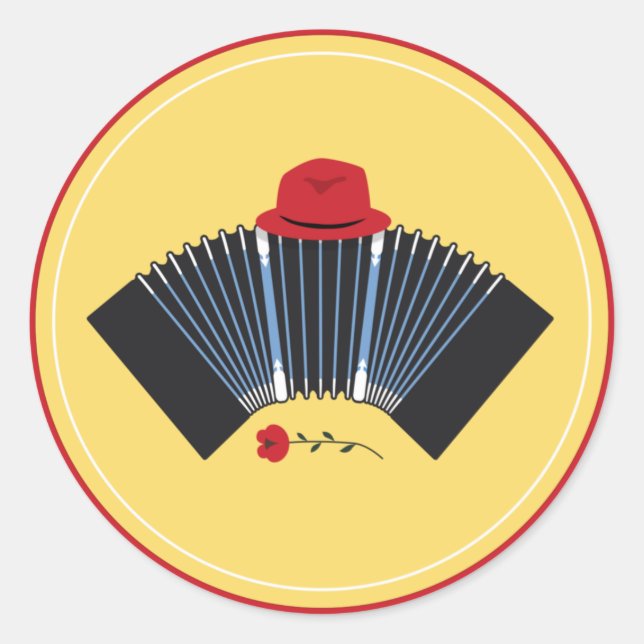 Argentinischer Tango Bandoneon Fedora und Rote Ros Runder Aufkleber (Vorderseite)