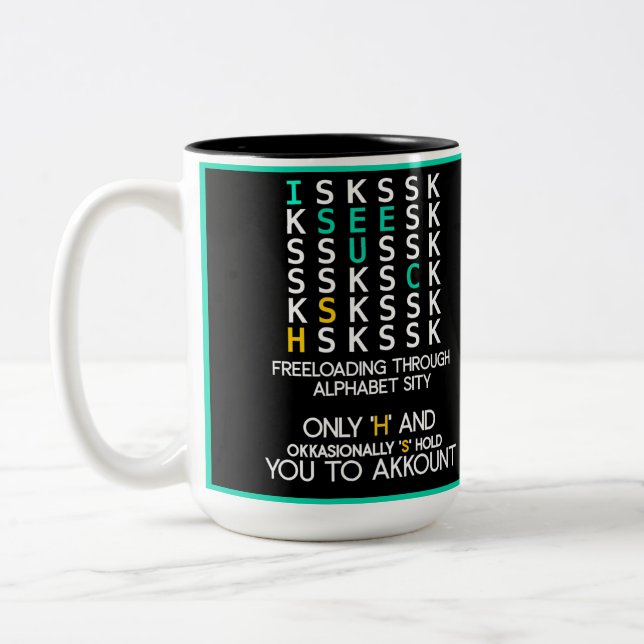 Argumente gegen C: Funny Alphabet Tasse (Links)