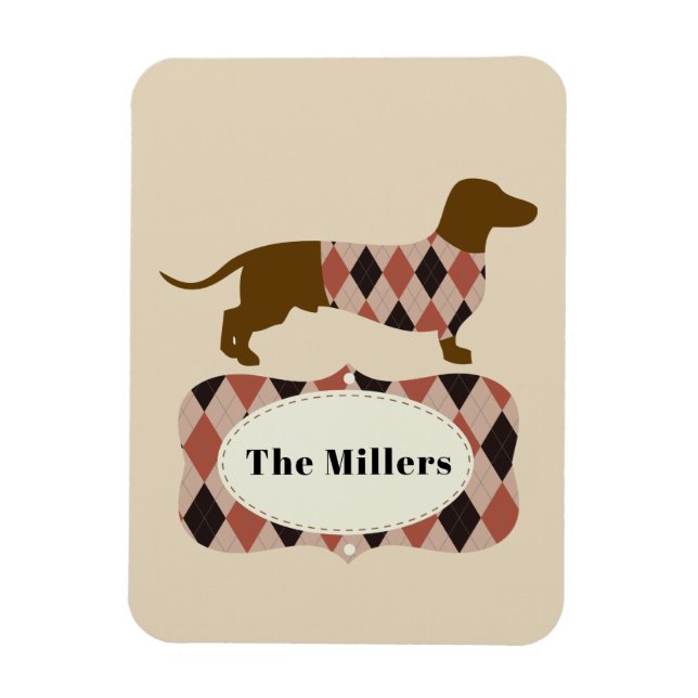 Argyle-Dachshund Magnet (Vertikal)