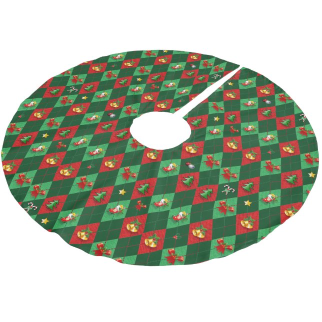 Argyle-Diamant-Weihnachtsmuster Polyester Weihnachtsbaumdecke (Schrägansicht)
