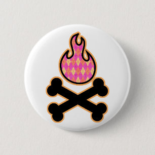 Argyle-Flamme und Totenkopf Button