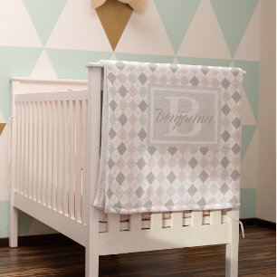 Argyle-Karodeckchen in Pastellrosa und Blau Fleecedecke