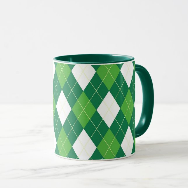 Argyle-Muster, grün und weiß Tasse (VorderseiteRechts)
