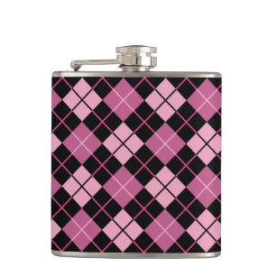 Argyle-Muster in Schwarz und Rosa Flachmann
