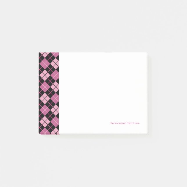 Argyle-Muster in Schwarz und Rosa Post-it Klebezettel (Vorderseite)