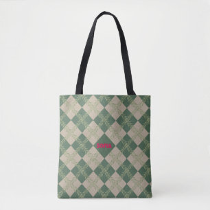 Argyle-Muster Name grün rote Tragetasche Tasche