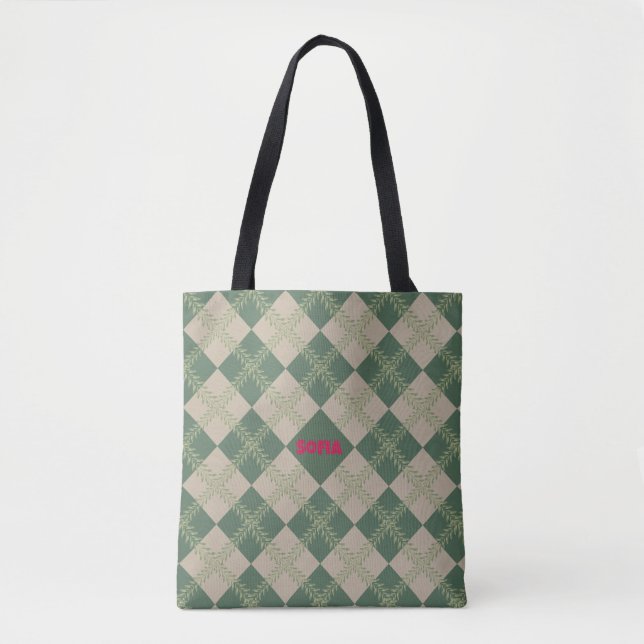 Argyle-Muster Name grün  rote Tragetasche Tasche (Vorderseite)