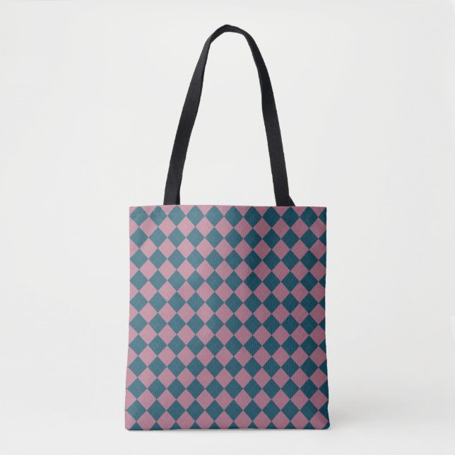 Argyle-Muster Oceanblau-Rosa-Tragetasche Tasche (Vorderseite)