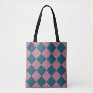 Argyle-Muster Oceanblau Rosa Tragetasche Tasche