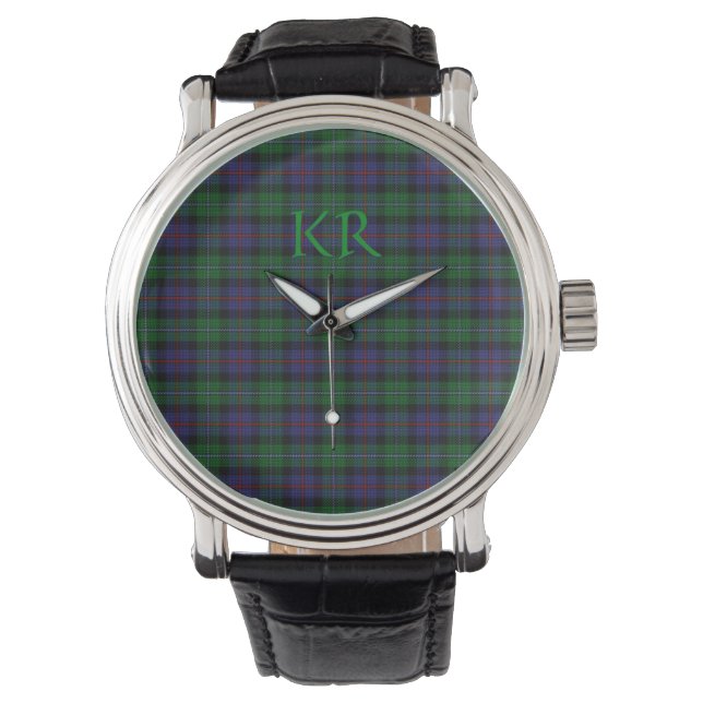 Argyll District Tartan mit Monogramm/Initialen Armbanduhr (Vorderseite)