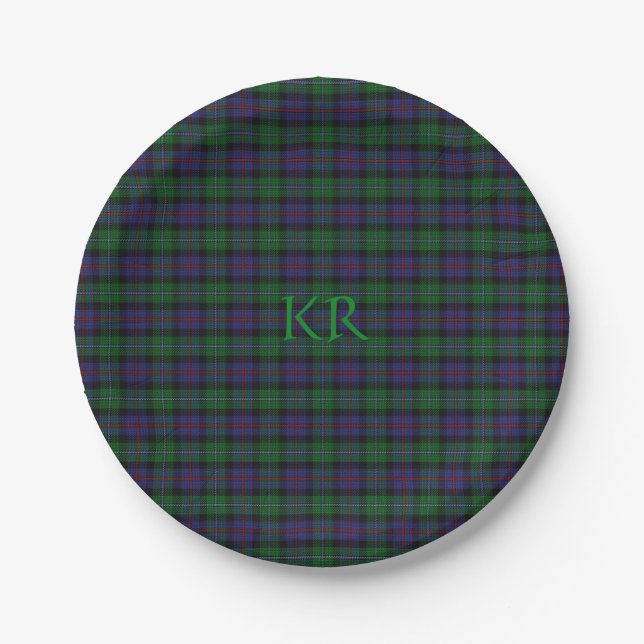 Argyll District Tartan mit Monogramm/Name Pappteller (Vorderseite)
