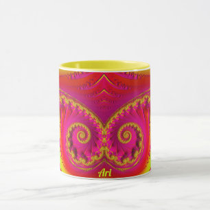 ARI ~ HOT CRAZY 3D Fraktal ~ Rosa Rot Gelb Tasse