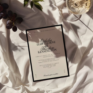 Aria | Black and Beige Minimal Elegant Wedding  Einladung