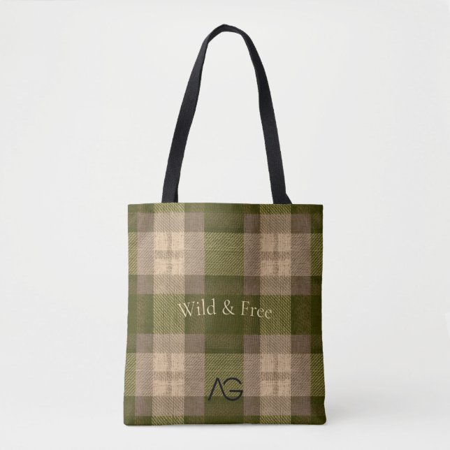 Aria G Olive & Wheat Rustic Plaid Pattern  Vol 70 Tasche (Vorderseite)