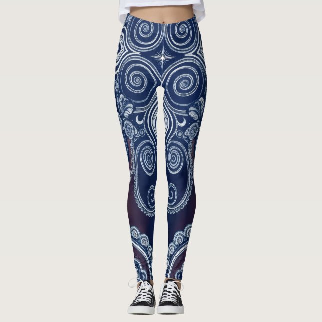 Aria Grace Cobalt Rose Paisley Heritage Pattern Leggings (Vorderseite)