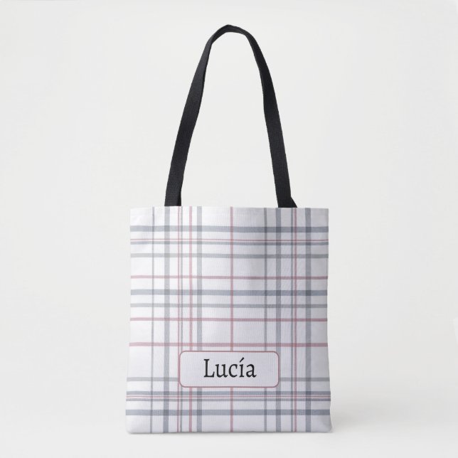 Aria Grace Frost & Sky Nordic Plaid Pattern Name Tasche (Vorderseite)