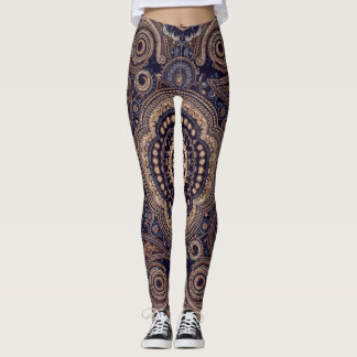 Aria Grace Indigo Ringelblume Paisley-Tapisserie Leggings