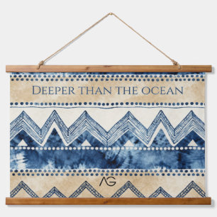 Aria Grace Indigo Sands Tribal Streifenmuster Wandteppich Mit Holzrahmen