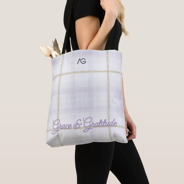 Aria Grace Ivory & Lavender Luxe Plaid Pattern Tasche (Von Nahem)