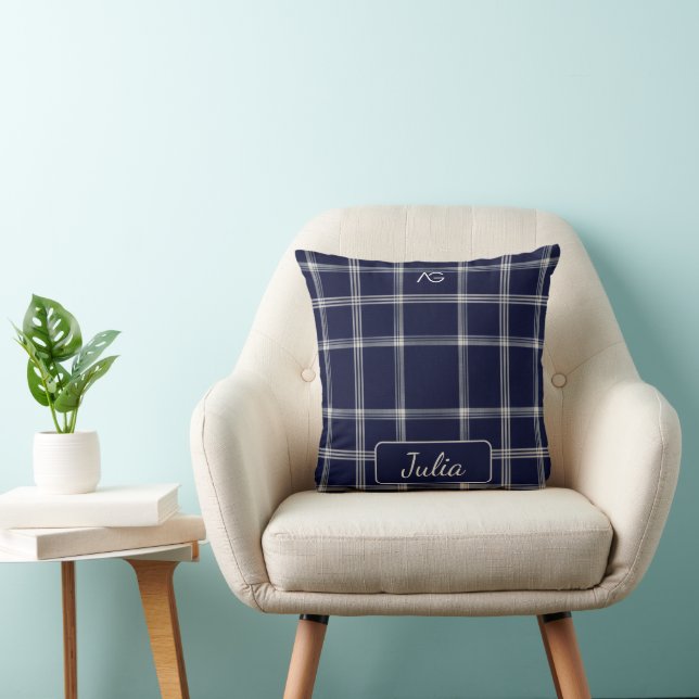 Aria Grace Midnight Eleganz Luxe Karomuster  Kissen (Stuhl )