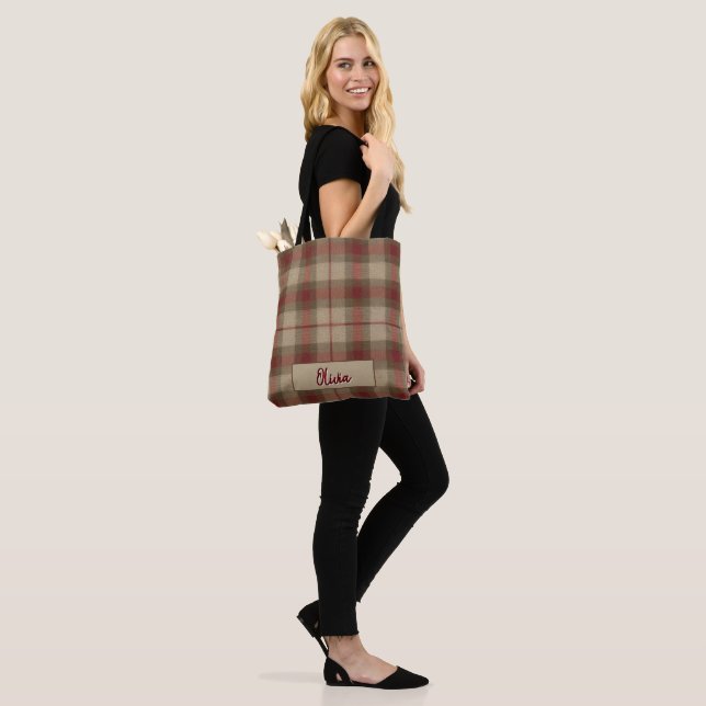 Aria Grace Olive & Wheat Rustic Plaid Pattern Name Tasche (Am Model)