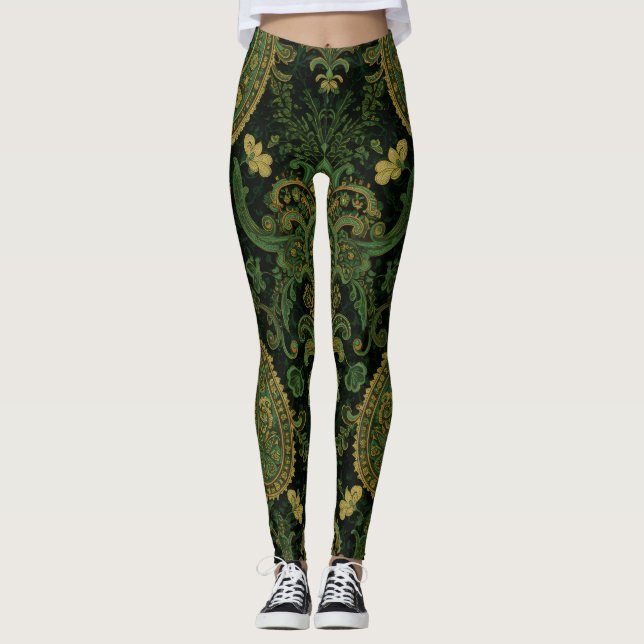 Aria Grace Regal Emerald Paisley Boho Design Leggings (Vorderseite)