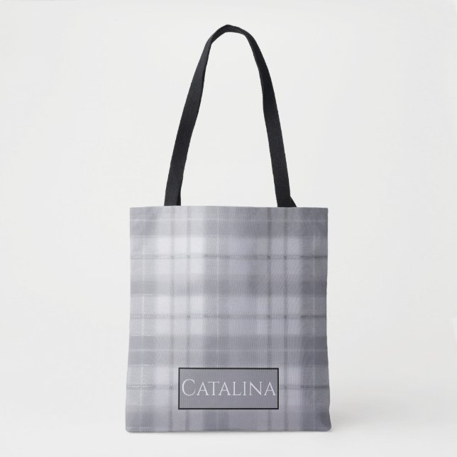 Aria Grace Silver Frost Winter Karo Muster Name Tasche (Vorderseite)