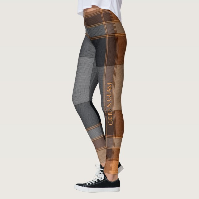 Aria Grace Urban Copper Grid Plaid Pattern Vol 29 Leggings (Links)