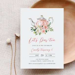 ARIA Tea Party Anniversaire Invitation - Rose