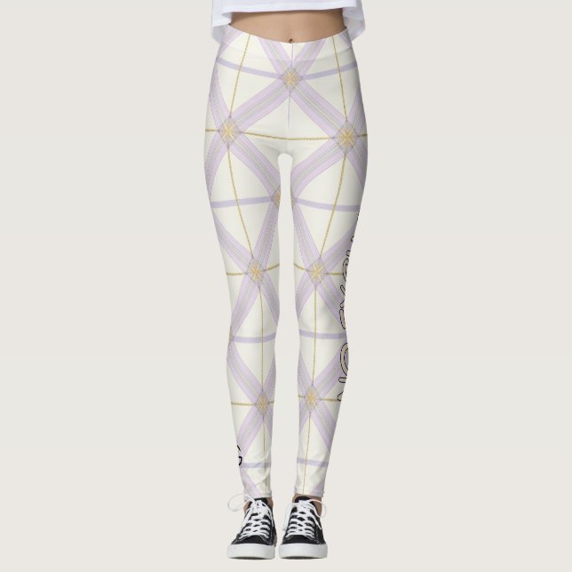 AriaGr Ivory & Lavender Luxe Plaid Pattern Vol 69 Leggings (Vorderseite)