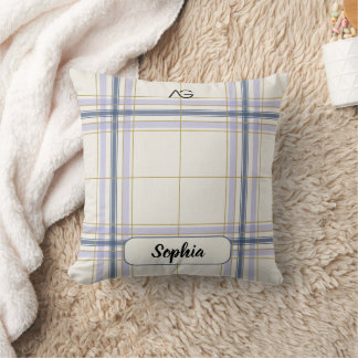 AriaGrace Ivory & Lavender Luxe Plaid Pattern Name Kissen