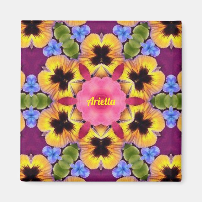 ARIELLA ~ Abstrakte Pansy ~ Pink Blue Lila Gelb Magnet (Vorne)