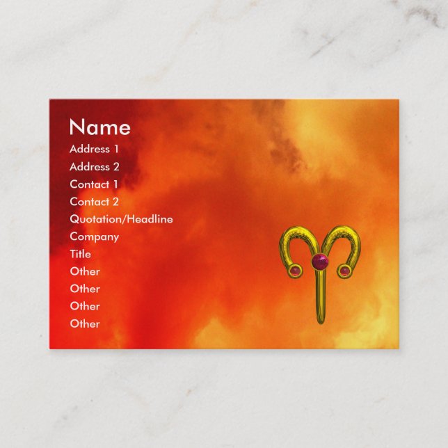 ARIEN, GOLD ZODIAC SIGN, Rot-Gelbe Flammen Visitenkarte (Vorderseite)