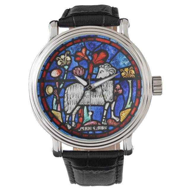 Aries Astrologie Gothic Hartglas Windows W 1 Armbanduhr (Vorderseite)