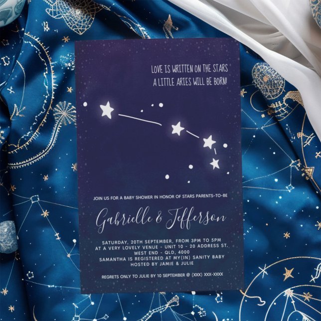 Aries Astrology Baby Dusche Einladung (Celebrate with the star sign your little one will be born under. Nature takes its course.)