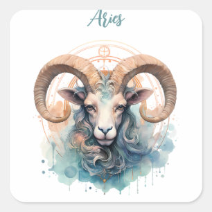 Aries Astrology zodiac Zeichen von Äeren in Aqucol Quadratischer Aufkleber