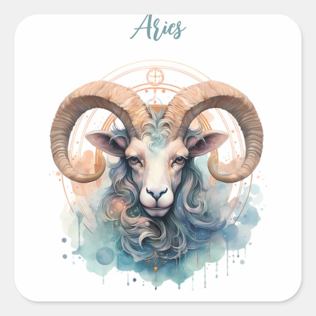Aries Astrology zodiac Zeichen von Äeren in Aqucol Quadratischer Aufkleber (Vorderseite)