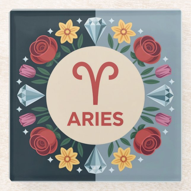 Aries Blume Square Glass Untersetzer (Vorderseite)