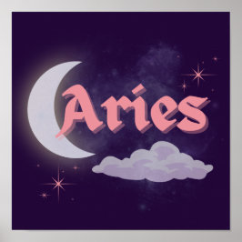 Aries Celestial Moon Cloud Stars Astrologie Kunst Poster
