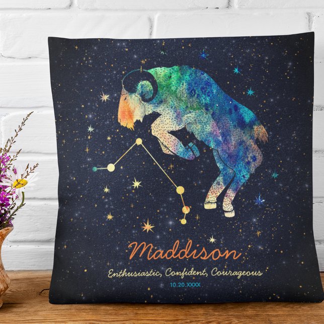 Aries Constellation Zodiac Watercolor Stars Galaxy Kissen (Front and Back)