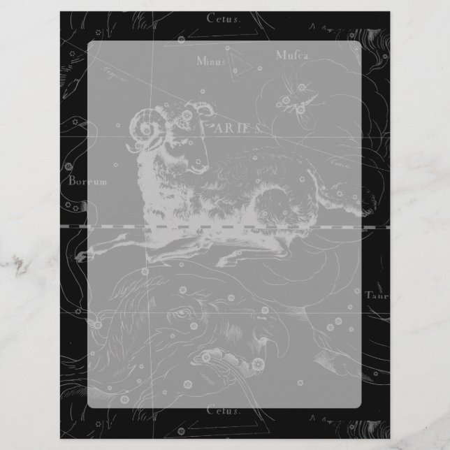 Aries Constellus Hevelius Vintag auf Black (Vorderseite)