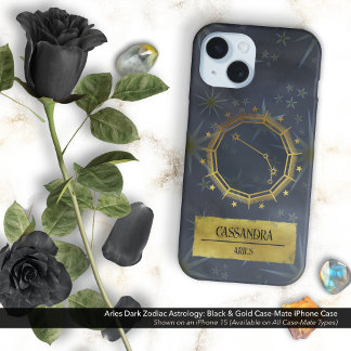 Aries Dark Zodiac Astrologie: Schwarz & Gold iPhone 16 Hülle