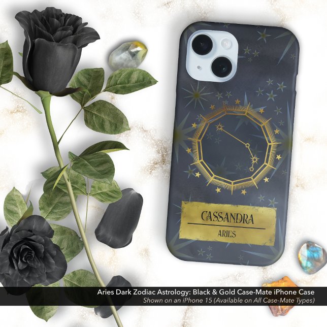 Aries Dark Zodiac Astrologie: Schwarz & Gold iPhone 16 Hülle (Aries Dark Zodiac & Astrology Black & Gold Case-Mate iPhone Case Personalized with Your Name)